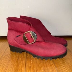Arche Stylish Red Ankle Boots with Velcro Buckle